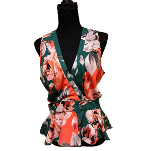 MARISSA WEBB CUT OUT V NECK FLORAL PEPLUM TOP